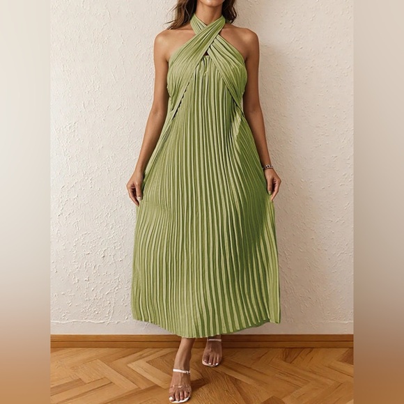 Pleated Halter Neck Midi Dress - Picture 1 of 13